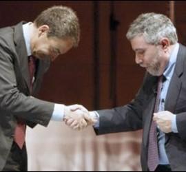 Zapatero haciendo una reverencia a Krugman.