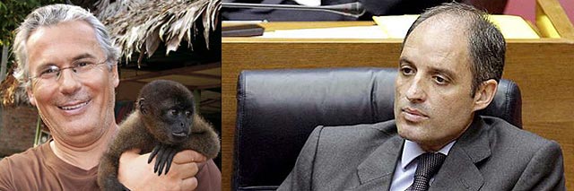 El juez Garzón con un mon o en la selva Amazónica y el presdiente Camps con uno de sus trajes