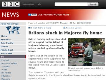 La BBC, m&aacute;s preocupada por el tr&aacute;fico a&eacute;reo provocado por los "separatistas vascos"