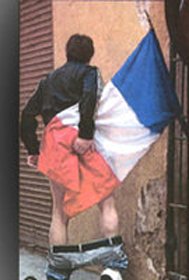 Polémica por la foto de un joven que utiliza la bandera francesa como papel higiénico