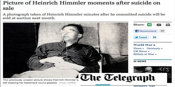 Venden una fotograf&iacute;a in&eacute;dita de Himmler momentos despu&eacute;s de su suicidio