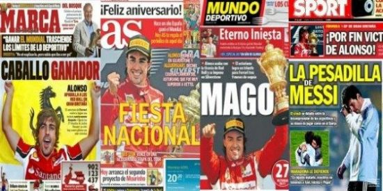 El diario Sport pasa del triunfo de Fernando Alonso por su preocupaci&oacute;n por Messi