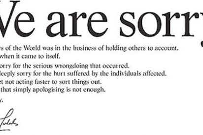 "We are sorry": Murdoch publica en la prensa brit&aacute;nica una carta de disculpa por los escuchas del 'News of the World'