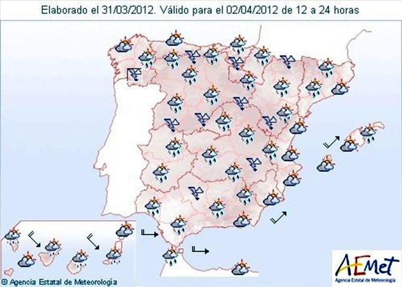 Nuboso en la mayor parte del interior peninsular y en Pirineos