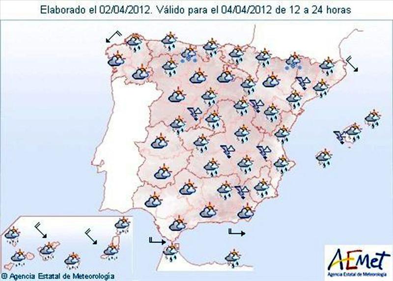 Chubascos fuertes en Baleares y Levante y nevadas en el extremo norte