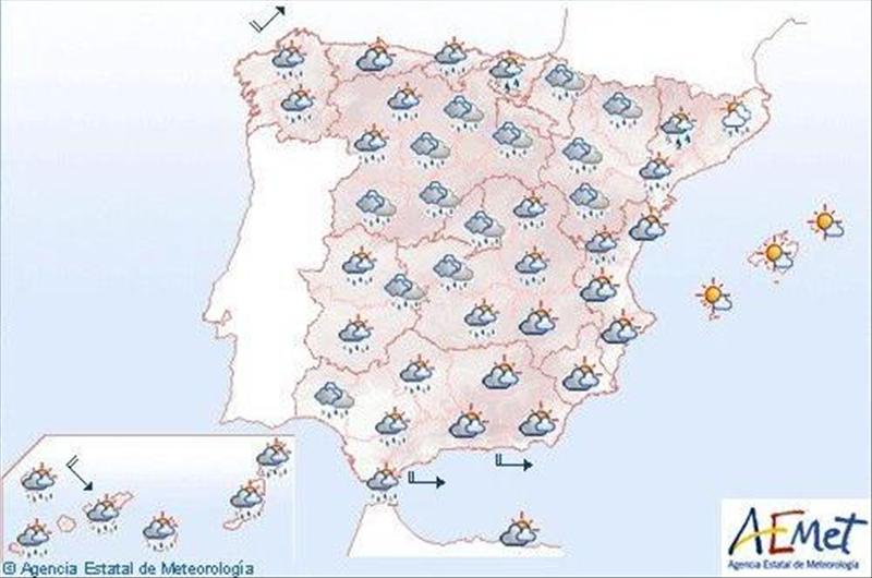 Cielo nuboso en la mayor parte de la Pen&iacute;nsula y Canarias