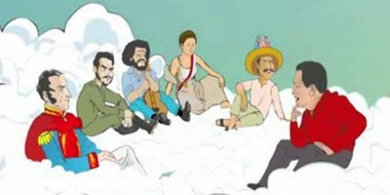 Las consignas de Ch&aacute;vez, ahora desde el cielo, dibujos animados 'oficiales' en Venezuela