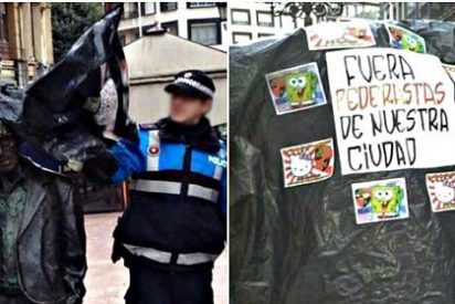 Atacan la estatua de Woody Allen en Oviedo y le ponen el mensaje "Fuera pederastas"