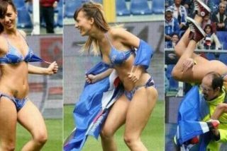 Una mujer en ropa interior obliga a interrumpir el Sampdoria-N&aacute;poles