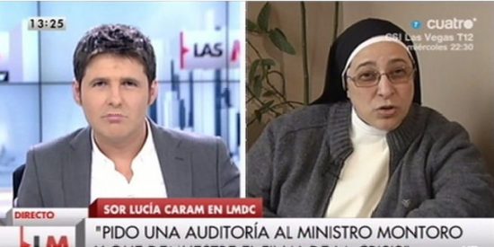 El 'serm&oacute;n' de Sor Luc&iacute;a contra Rajoy en la Cuatro TV de Cintora desata el cachondeo en Twitter