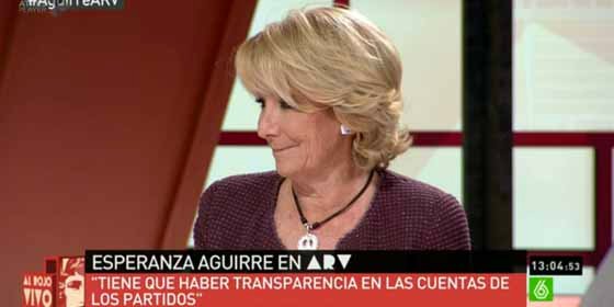 Esperanza Aguirre a Ferreras: "Preoc&uacute;pese usted del ascenso de Podemos, que ya dijeron que los medios de comunicaci&oacute;n no pueden estar en manos privadas"