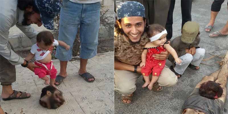 Las escalofriantes fotos del yihadista que ense&ntilde;a a su beb&eacute; a patear la cabeza del decapitado