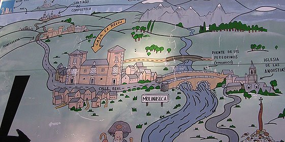 El cartel de 'La Casa del Reloj', en Molinaseca, a mitad del Camino de Santiago.