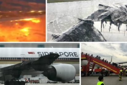 &iexcl;Fuego en el ala! Pavoroso aterrizaje de emergencia de un avi&oacute;n en Singapur