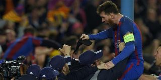 Leo Messi enloqueci&oacute; con el gol de Sergi Roberto y lo grit&oacute; en la tribuna