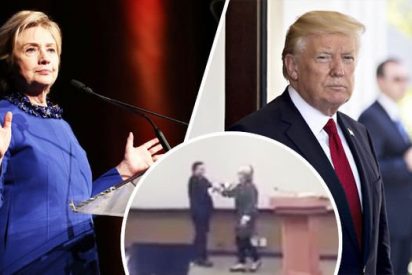 El cachondo v&iacute;deo de una patosa Hillary Clinton ensayando para evitar que le abrace Trump