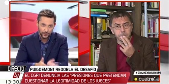 Monedero, &iquest;no te cansas de hacer el rid&iacute;culo con el 1-O? Javier Ruiz le mete otro zasca con la mano abierta