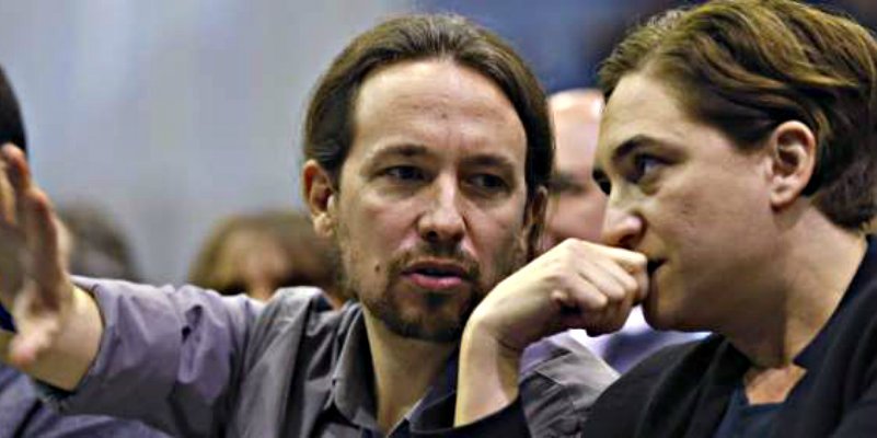 La antisistema Colau llama 'cobarde' a Rajoy y el chavista Iglesias dice que vuelve el 'Cara al Sol'