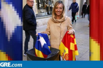 La candidata del PP en L&eacute;rida tira una estelada a la basura y saca a los 'indepes' de sus casillas