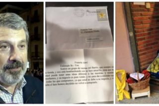 Pere Grau (Juntos por Catalu&ntilde;a), la carta recibida por el frutero y el lazo amarillo en el local.
