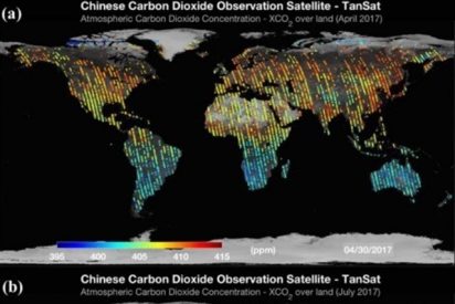 Emisiones de CO2 antropogénico evidentes en mapas de satélite