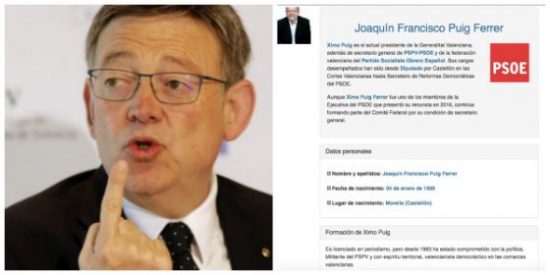 El socialista Ximo Puig se marca un 'Cifuentes' y pone en su curr&iacute;culum oficial una falsa titulaci&oacute;n en periodismo