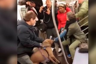 El peligroso momento en que un pitbull muerde a una mujer en el metro de Nueva York
