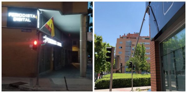 Unos facinerosos destrozan la bandera espa&ntilde;ola que ondeaba en la redacci&oacute;n de Periodista Digital