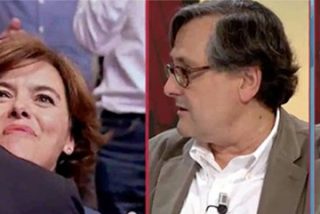 Francisco Marhuenda observa at&oacute;nito el beso entre Soraya y Casado. 