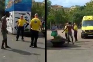 El v&iacute;deo del violento 'refugee' que impide el paso a una ambulancia en Barcelona