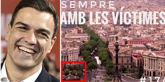 El pat&eacute;tico truquito de Photoshop de Pedro S&aacute;nchez en el que se averg&uuml;enza de la bandera de Espa&ntilde;a al dirigirse a los catalanes