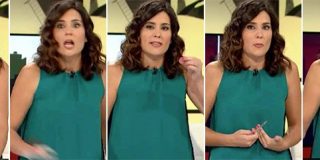 María Llapart muy exaltada en pleno discurso de pie en el plató.