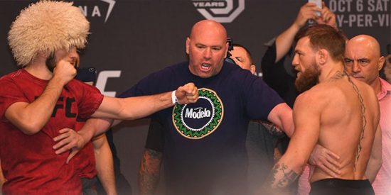 McGregor golpea a Nurmagom&eacute;dov durante la ceremonia de pesaje