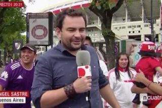 Delirante conexi&oacute;n televisiva en Cuatro de este reportero borracho desde el Monumental...