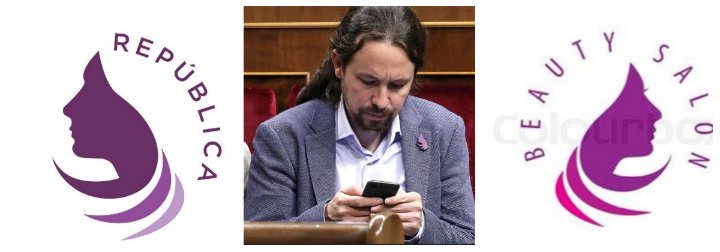 La payasada casposa de Podemos: les cuelan como logo para su 'Rep&uacute;blica' la marca de un sal&oacute;n de belleza