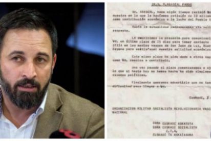 La escalofriante carta que los ahora 'amigos' de Ruf&iacute;an, Iglesias y S&aacute;nchez enviaron al abuelo de Santi Abascal