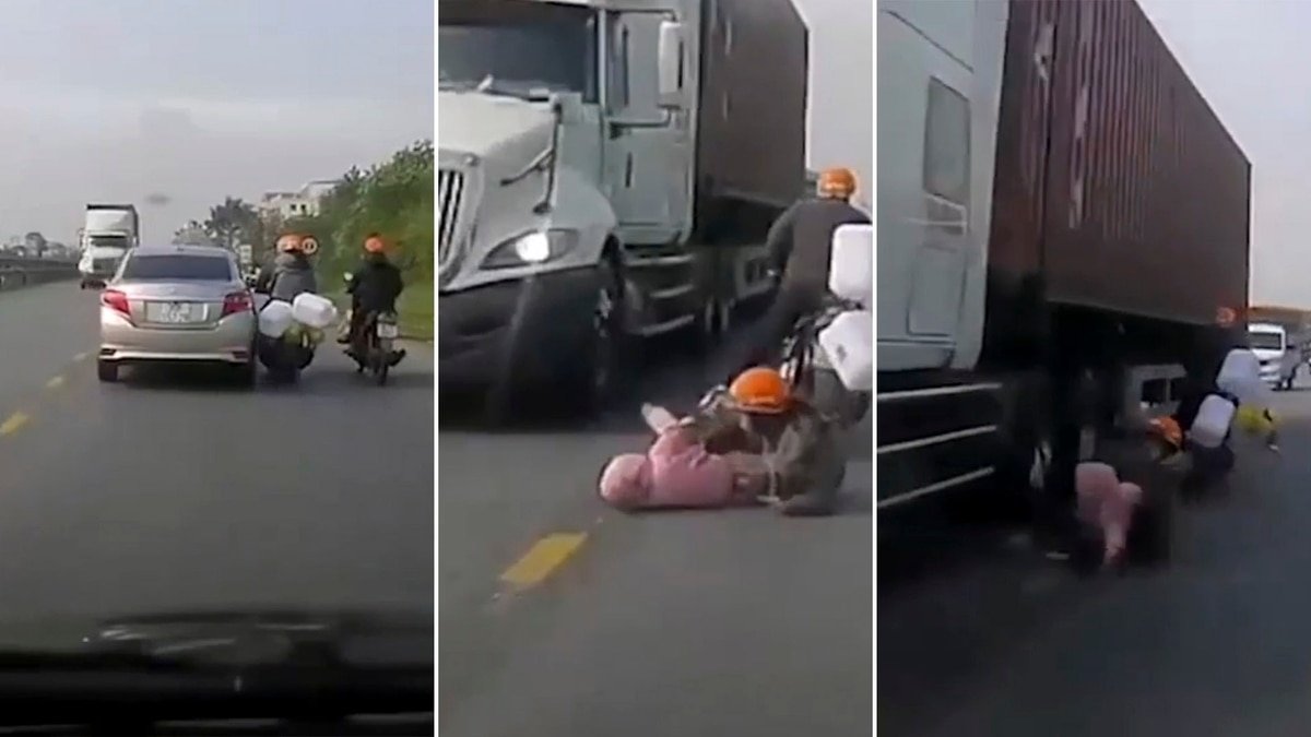 Una madre salva heróicamente a su hijo de ser arrollado por un camión