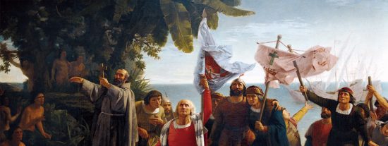 Primer desembarco de Cristóbal Colón en América, óleo de 1862 de Dióscoro Teófilo Puebla (1831-1901), en el Ayuntamiento de La Coruña