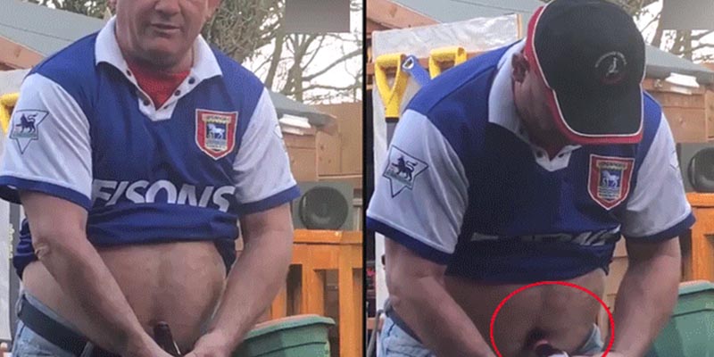Este hombre intenta abrir una cerveza con su ombligo y el desenlace es asqueroso