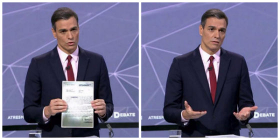 La cara de Pedro S&aacute;nchez durante el debate de Atresmedia no es la de creerse los buenos augurios de Tezanos