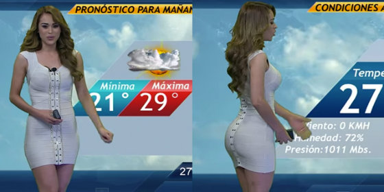 Yanet Garc&iacute;a, la chica del clima, se pone un pudoroso disfraz que marca su atributo m&aacute;s preciado