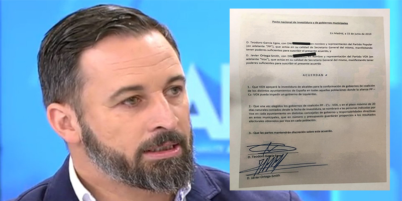 VOX manda a hacer g&aacute;rgaras a PP y C's y publica el documento donde los populares se comprometen a cederles "concejal&iacute;as"