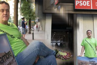 El actor arruinado C&eacute;sar Vea hace una huelga de hambre ante el PSOE: "S&oacute;lo me sacar&aacute;n en ambulancia"