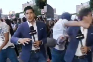Propinan una &lsquo;masculina torta&rsquo; al reportero en la marcha contra la &lsquo;violencia machista&rsquo;