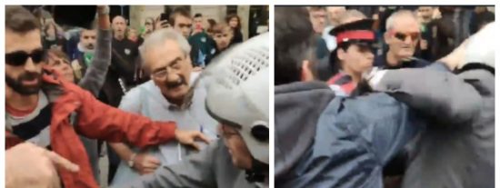 Vea c&oacute;mo las bestias separatistas rodean, insultan y roban las llaves a este motorista con la complicidad de los Mossos