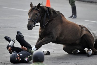 V&iacute;deo viral: Momento en que un jinete sufre una terrible ca&iacute;da frente a L&oacute;pez Obrador en el desfile por el aniversario de la Revoluci&oacute;n Mexicana