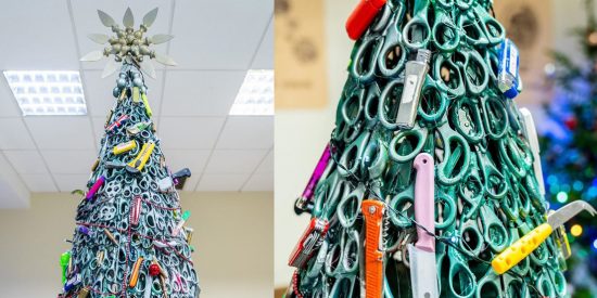 El aeropuerto de Vilna adorna su árbol de Navidad con artículos confiscados y se hace viral