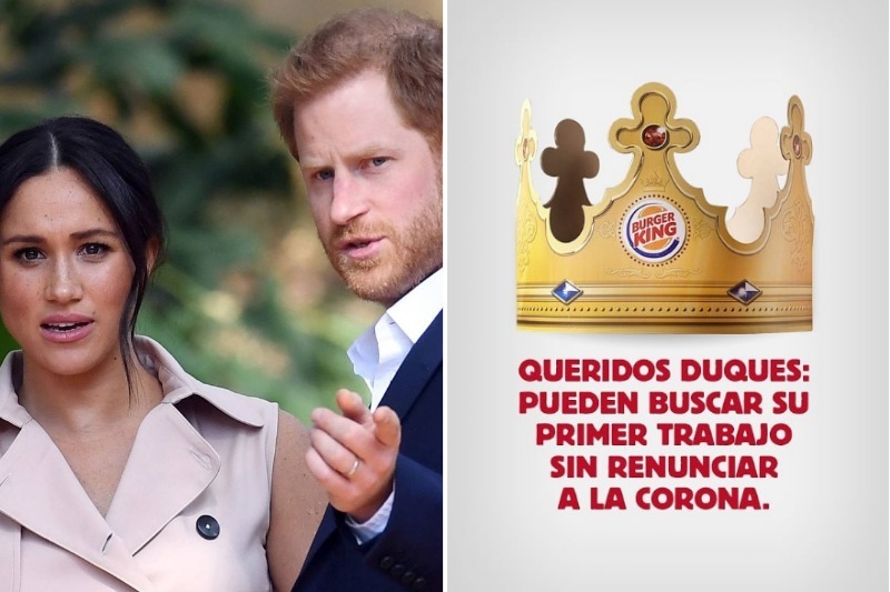 Burger King ofrece empleo al pr&iacute;ncipe Harry y Meghan para que no "renuncien a la corona"