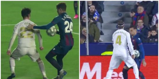 El Real Madrid no tuvo punch ni punter&iacute;a, pero el Levante hizo dos manos clamorosas y el &aacute;rbitro ni se enter&oacute;