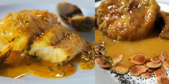 Lomos de merluza con salsa de azafr&aacute;n y almendras